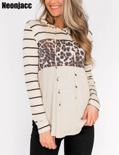 Load image into Gallery viewer, Neonjacc Women's Striped Casual Long Sleeve Top With Leopard Cheetah Print