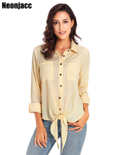 Load image into Gallery viewer, Neonjacc Women's Button Down Shirt Long Sleeve Tie Knot Blouses