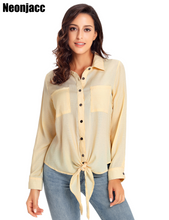 Load image into Gallery viewer, Neonjacc Women's Button Down Shirt Long Sleeve Tie Knot Blouses