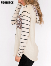 Load image into Gallery viewer, Neonjacc Women&#39;s Striped Casual Long Sleeve Top With Leopard Cheetah Print

